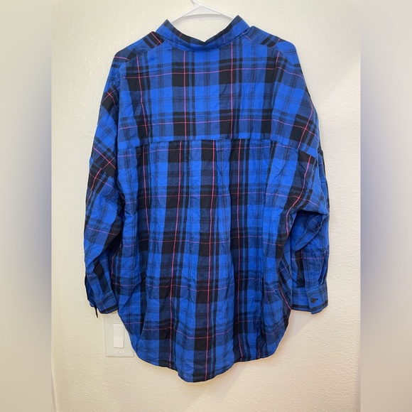 French Connection NWT Blue Plaid Flannel Long Sleeve Button Up Shirt Womens Sz M - Picture 2 of 10